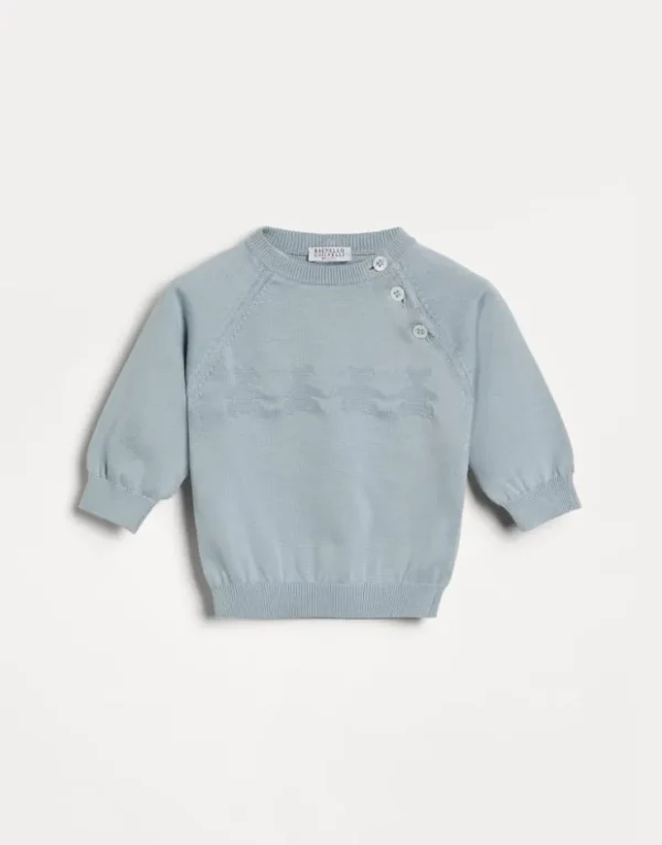 Brunello Cucinelli Baby Bernie-Baumwollpullover in Jacquardstrick mit Knöpfen | Kinder Newborn (0-24 Monate)