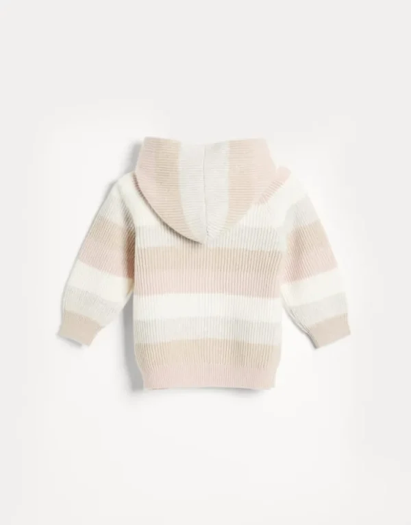 Brunello Cucinelli Baby Bernie-Cardigan aus gestreiftem Kaschmirstrick mit Reißverschluss und Kapuze | Kinder Newborn (0-24 Monate)