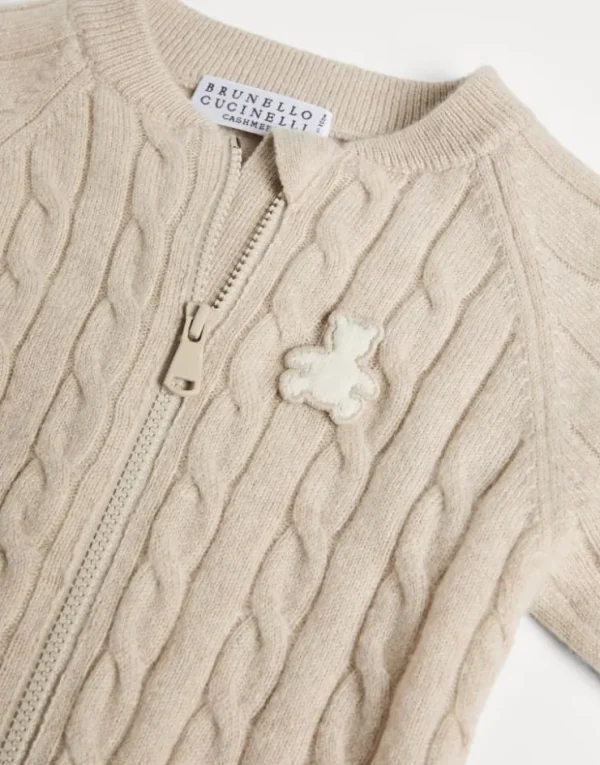 Brunello Cucinelli Baby Bernie-Cardigan aus Kaschmir in Zopfstrick mit Reißverschluss | Kinder Newborn (0-24 Monate)