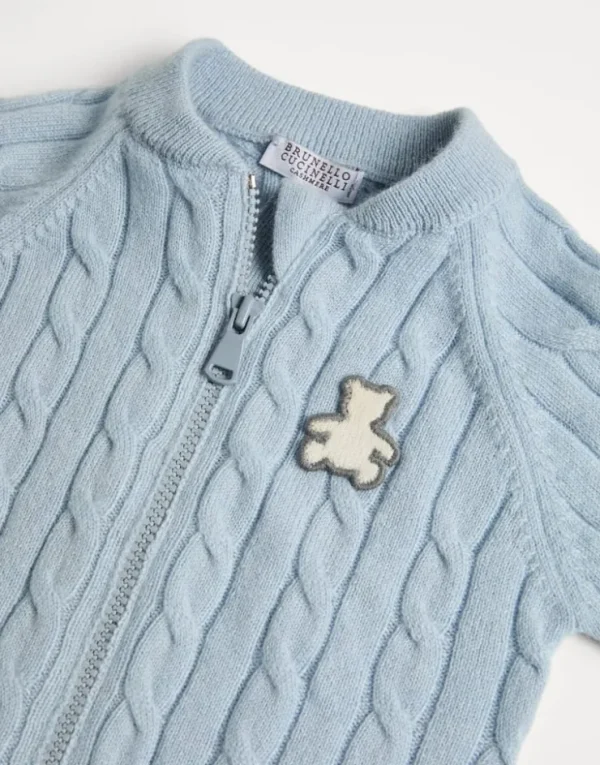 Brunello Cucinelli Baby Bernie-Cardigan aus Kaschmir in Zopfstrick mit Reißverschluss | Kinder Newborn (0-24 Monate)