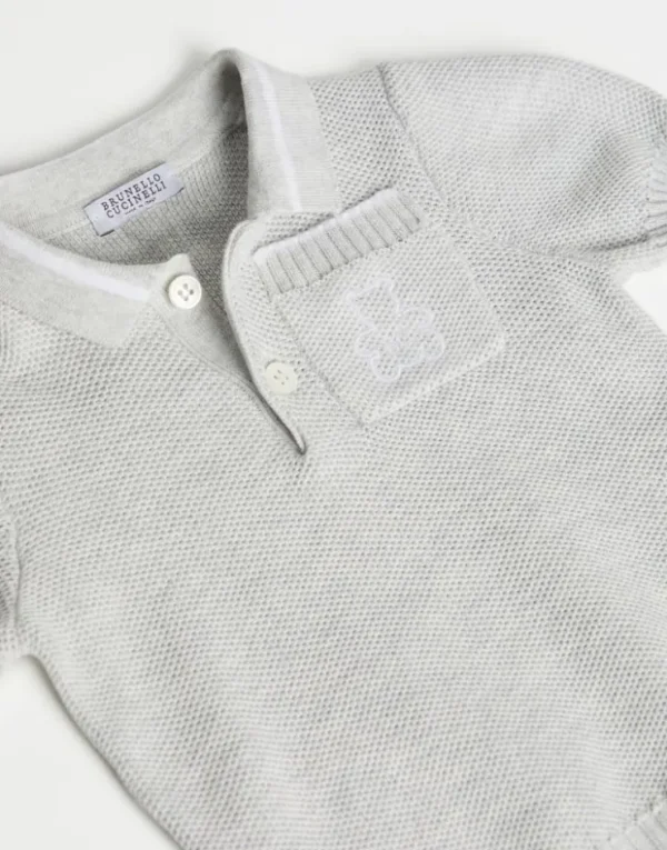 Brunello Cucinelli Baby Bernie-Poloshirt aus Baumwollstrick in Wabenmuster | Kinder Newborn (0-24 Monate)