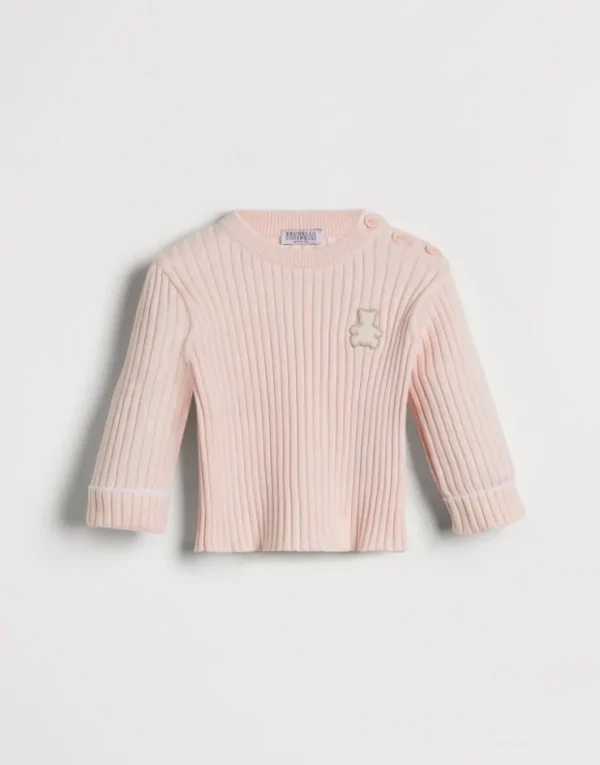 Brunello Cucinelli Baby Bernie-Pullover aus Baumwoll-Rippenstrick mit Patch | Kinder Newborn (0-24 Monate)