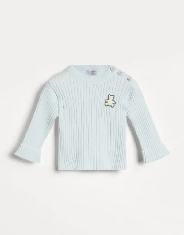 Brunello Cucinelli Baby Bernie-Pullover aus Baumwoll-Rippenstrick mit Patch | Kinder Newborn (0-24 Monate)