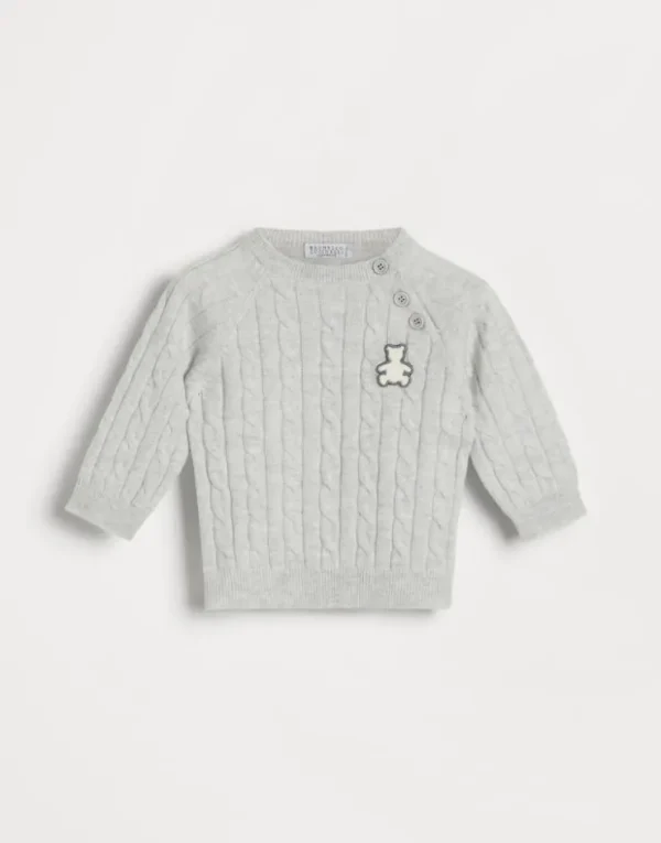 Brunello Cucinelli Baby Bernie-Pullover aus Kaschmir in Zopfstrick mit Knöpfen | Kinder Newborn (0-24 Monate)