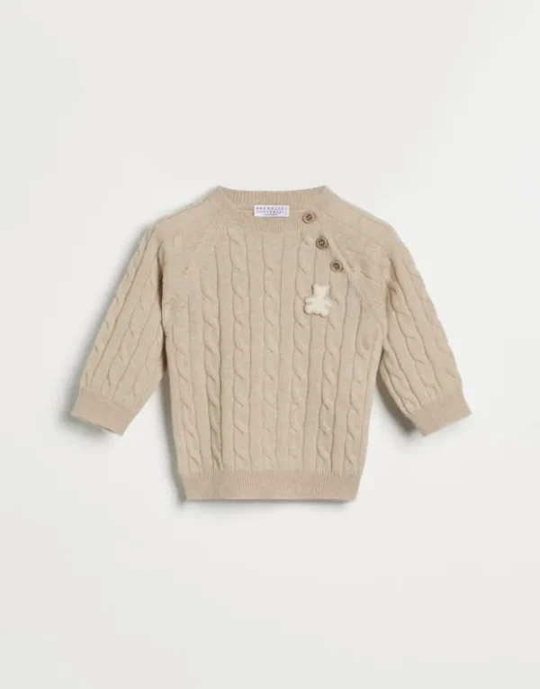 Brunello Cucinelli Baby Bernie-Pullover aus Kaschmir in Zopfstrick mit Knöpfen | Kinder Newborn (0-24 Monate)