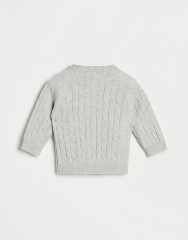 Brunello Cucinelli Baby Bernie-Pullover aus Kaschmir in Zopfstrick mit Knöpfen | Kinder Newborn (0-24 Monate)