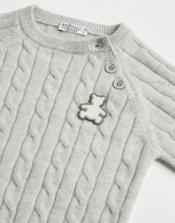 Brunello Cucinelli Baby Bernie-Pullover aus Kaschmir in Zopfstrick mit Knöpfen | Kinder Newborn (0-24 Monate)