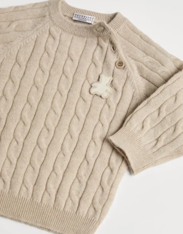 Brunello Cucinelli Baby Bernie-Pullover aus Kaschmir in Zopfstrick mit Knöpfen | Kinder Newborn (0-24 Monate)