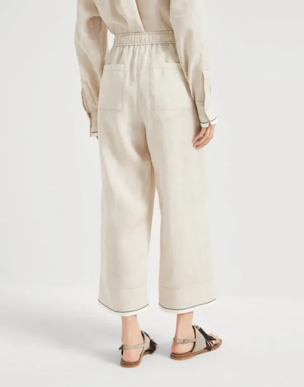 Brunello Cucinelli Baggy Crop-Hose aus Leinen mit Shiny Cuffs | Damen Hosen