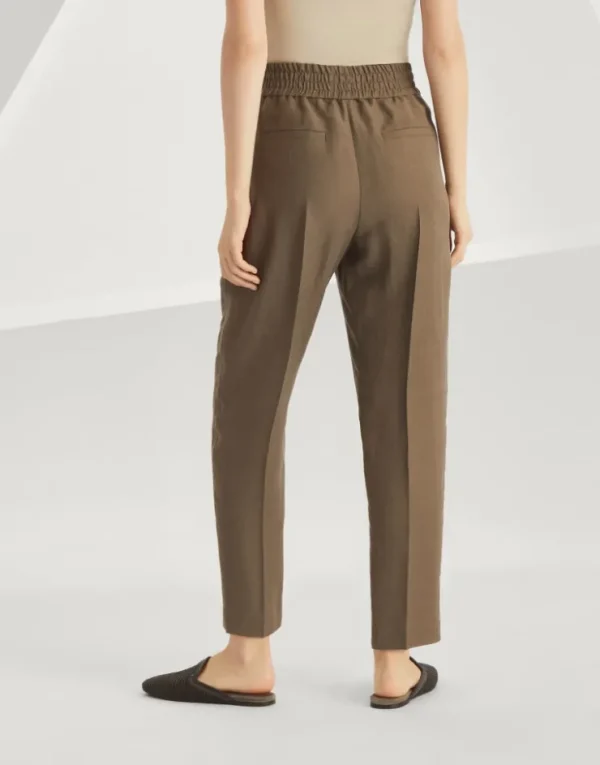 Brunello Cucinelli Baggy Pull-Up-Hose aus Fluid-Twill in Viskose und Leinen | Damen Hosen