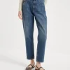 Brunello Cucinelli Baggy-Hose aus Authentic-Denim mit Shiny Tab | Damen Denim