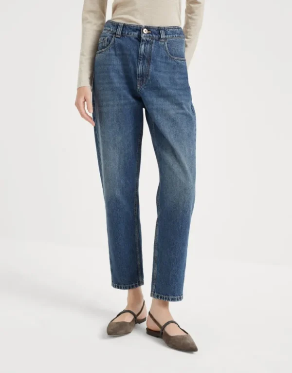 Brunello Cucinelli Baggy-Hose aus Authentic-Denim mit Shiny Tab | Damen Denim