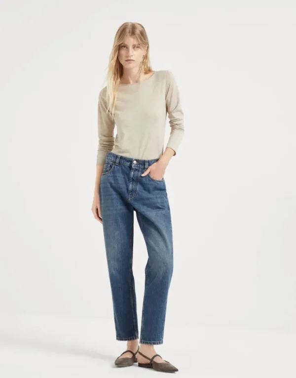 Brunello Cucinelli Baggy-Hose aus Authentic-Denim mit Shiny Tab | Damen Denim