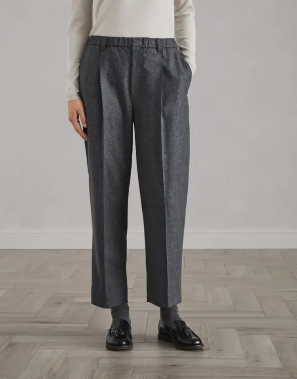 Brunello Cucinelli Baggy-Hose aus Flanell in Schurwolle und Kaschmir | Damen Hosen