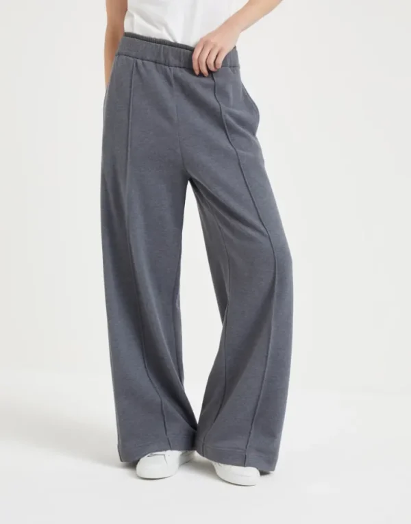 Brunello Cucinelli Baggyhose aus Smooth-Baumwollsweatjersey mit Shiny Ribbed Detail | Damen Travelwear