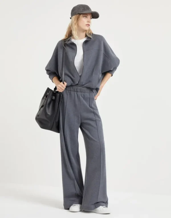 Brunello Cucinelli Baggyhose aus Smooth-Baumwollsweatjersey mit Shiny Ribbed Detail | Damen Travelwear