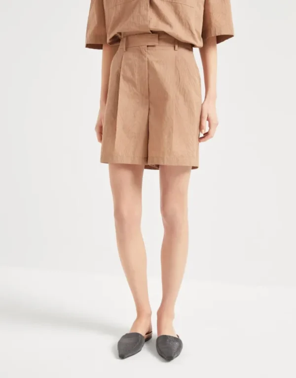 Brunello Cucinelli Baggy-Shorts aus Baumwollpopeline in Ethnic Jacquard | Damen Hosen