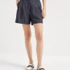 Brunello Cucinelli Baggy-Shorts aus Twill in Denim-Optik mit Monili | Damen Hosen