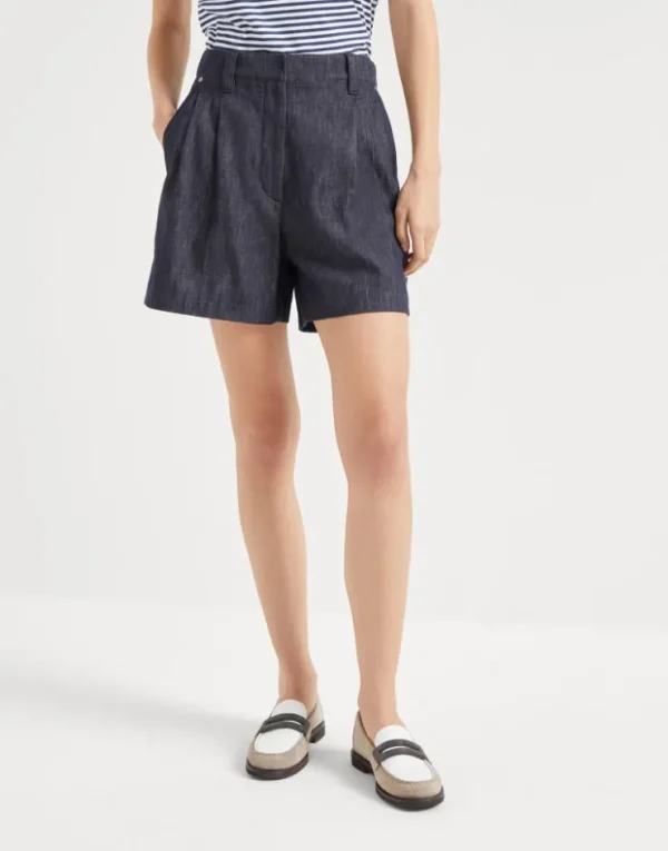 Brunello Cucinelli Baggy-Shorts aus Twill in Denim-Optik mit Monili | Damen Hosen