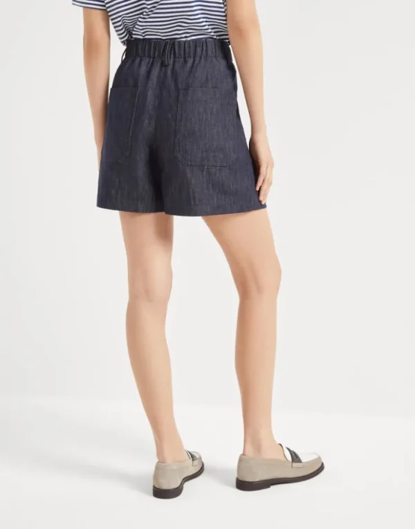 Brunello Cucinelli Baggy-Shorts aus Twill in Denim-Optik mit Monili | Damen Hosen