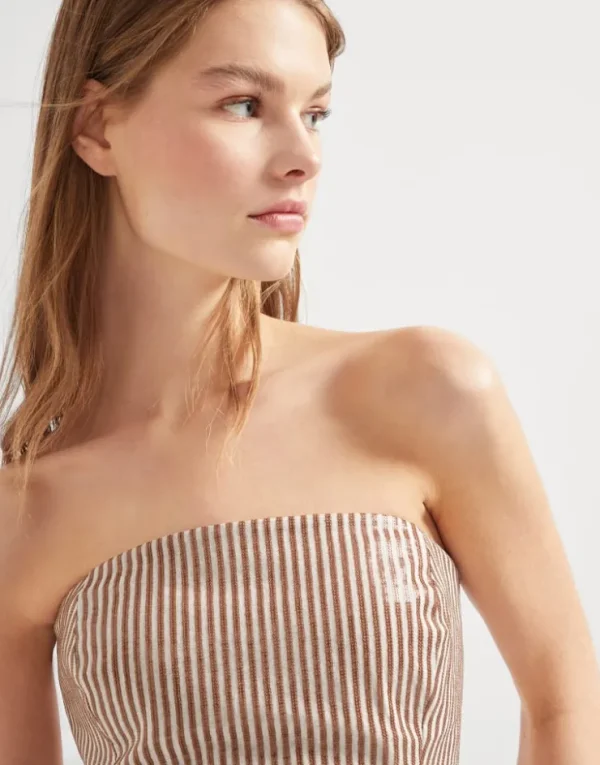 Brunello Cucinelli Bandeau-Top aus Leinen mit Dazzling Stripe Embroidery | Damen T-shirts & Tops