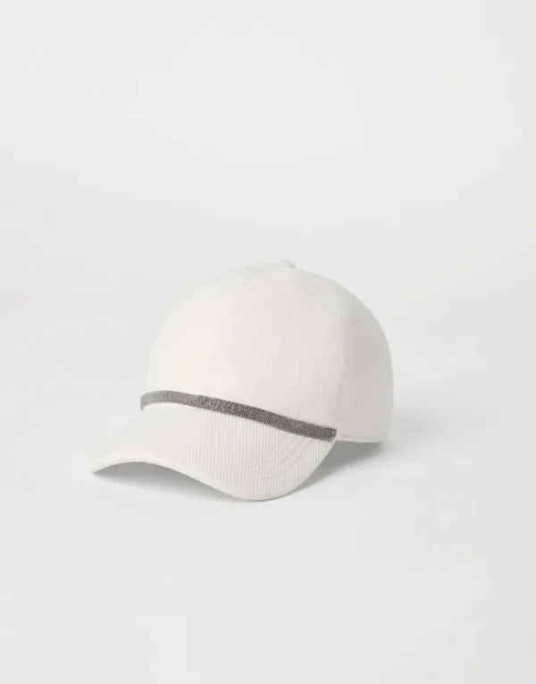 Brunello Cucinelli Baseballcap aus Cavalry in Baumwolle und Leinen mit Shiny Band | Damen Hüte