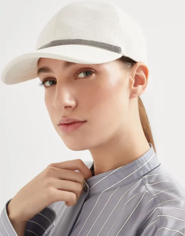 Brunello Cucinelli Baseballcap aus Cavalry in Baumwolle und Leinen mit Shiny Band | Damen Hüte