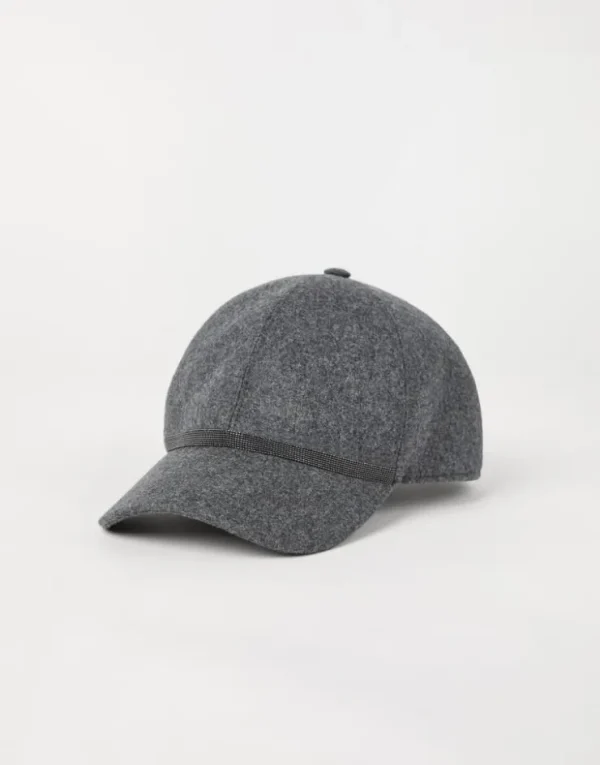 Brunello Cucinelli Baseballcap aus Flanell in Schurwolle und Kaschmir mit Shiny Band | Damen Hüte