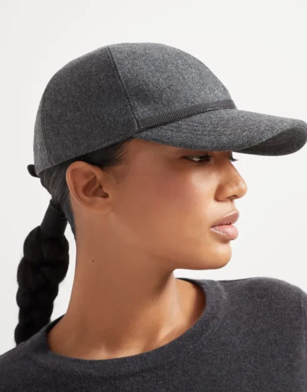 Brunello Cucinelli Baseballcap aus Flanell in Schurwolle und Kaschmir mit Shiny Band | Damen Hüte