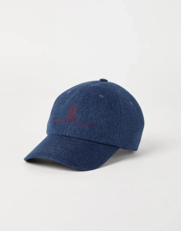 Brunello Cucinelli Baseballcap aus Köper in Leinen, Wolle und Seide mit gesticktem Logo | Herren Hüte