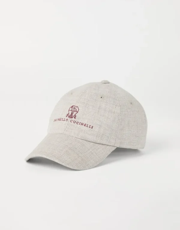 Brunello Cucinelli Baseballcap aus Köper in Leinen, Wolle und Seide mit gesticktem Logo | Herren Hüte