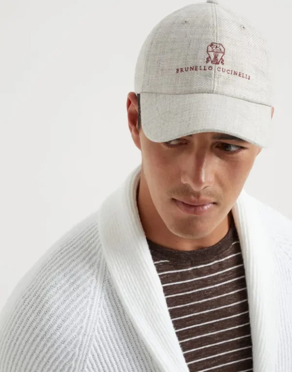 Brunello Cucinelli Baseballcap aus Köper in Leinen, Wolle und Seide mit gesticktem Logo | Herren Hüte