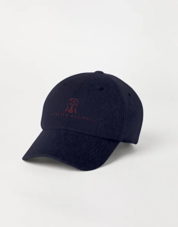 Brunello Cucinelli Baseballcap aus leichtem Biber in Kaschmir und Vikunja mit gesticktem Logo | Herren Hüte