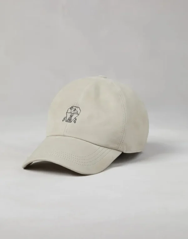 Brunello Cucinelli Baseballcap aus leichtem Veloursleder mit gesticktem Logo | Herren Hüte