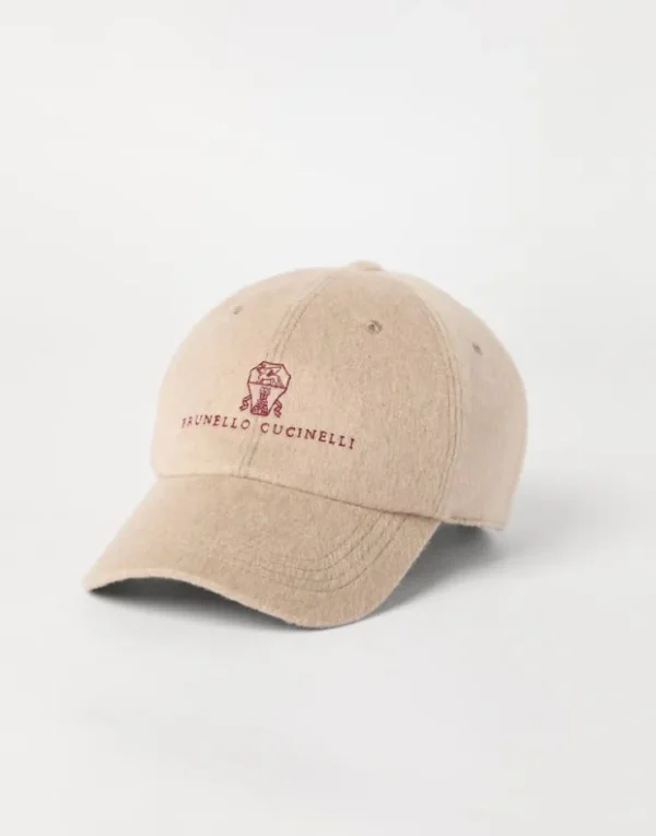 Brunello Cucinelli Baseballcap aus leichtem Biber in Kaschmir und Vikunja mit gesticktem Logo | Herren Hüte