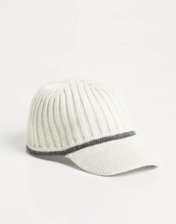 Brunello Cucinelli Baseballcap aus Rippenstrick in Schurwolle, Kaschmir und Seide mit Monili | Kinder Accessoires