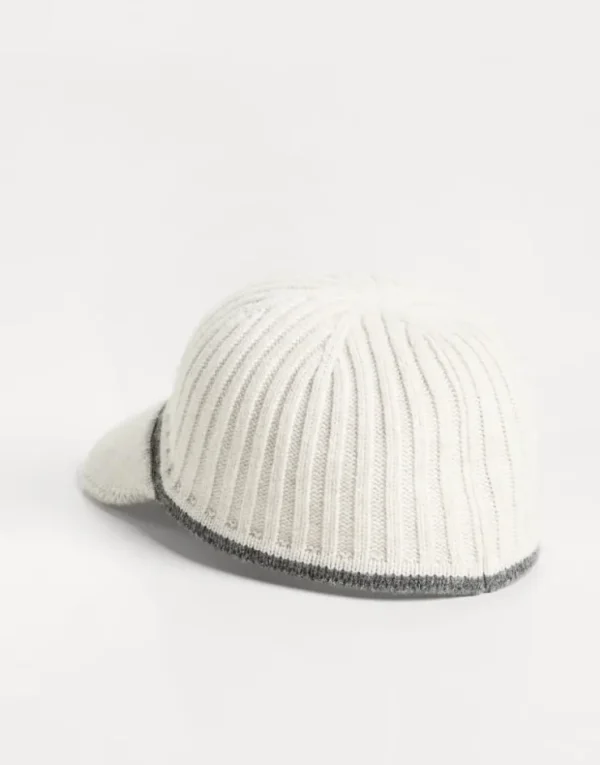 Brunello Cucinelli Baseballcap aus Rippenstrick in Schurwolle, Kaschmir und Seide mit Monili | Kinder Accessoires