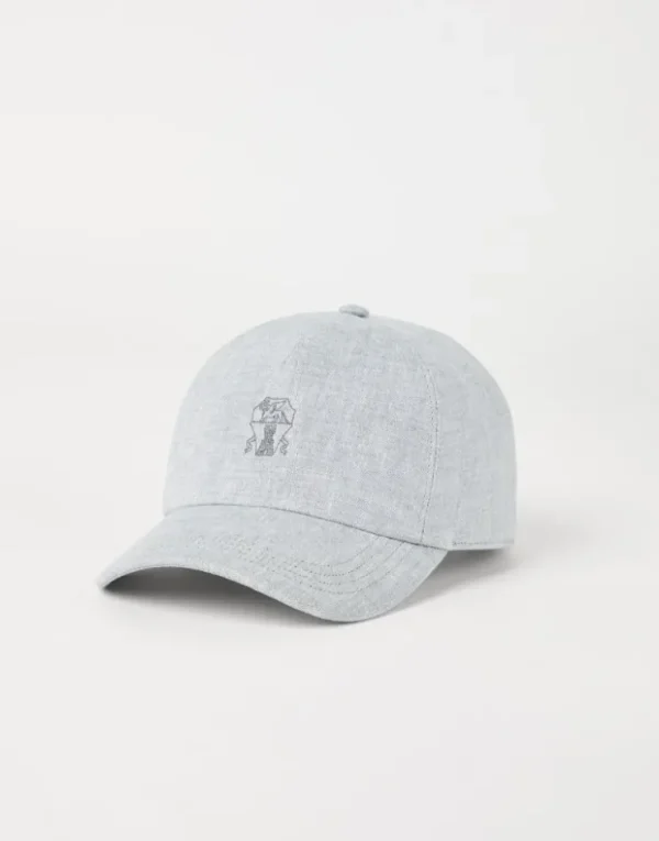 Brunello Cucinelli Baseballcap aus Sparkling-Leinencanvas mit gesticktem Logo | Damen Hüte