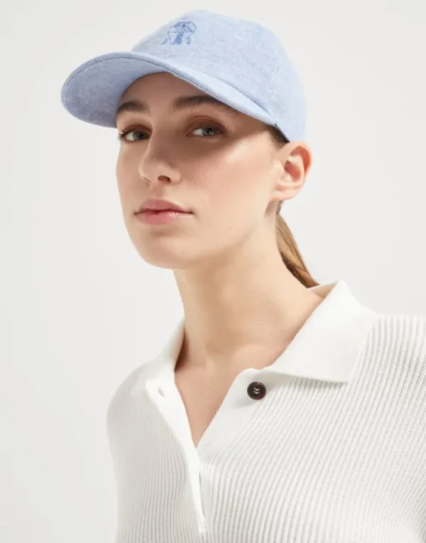 Brunello Cucinelli Baseballcap aus Sparkling-Leinencanvas mit gesticktem Logo | Damen Hüte