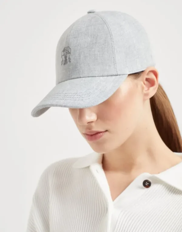 Brunello Cucinelli Baseballcap aus Sparkling-Leinencanvas mit gesticktem Logo | Damen Hüte