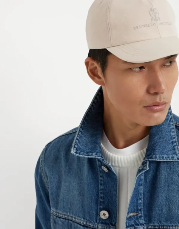 Brunello Cucinelli Baseballcap aus stückgefärbtem Gabardine aus Baumwollzwirn mit gesticktem Logo | Herren Hüte