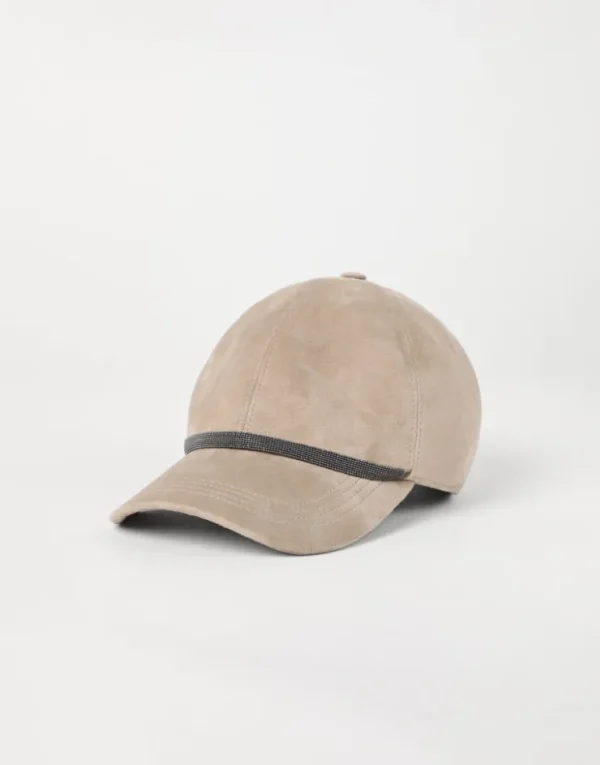 Brunello Cucinelli Baseballcap aus Veloursleder mit Shiny Trim | Damen Hüte