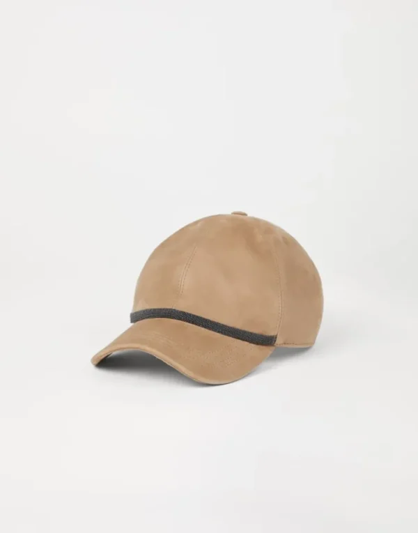 Brunello Cucinelli Baseballcap aus Veloursleder mit Shiny Trim | Damen Hüte