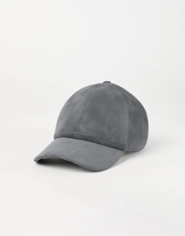 Brunello Cucinelli Baseballcap aus Veloursleder mit Shiny Trim | Damen Hüte