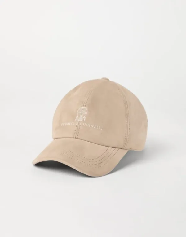 Brunello Cucinelli Baseballcap aus Veloursleder mit gesticktem Logo | Herren Hüte