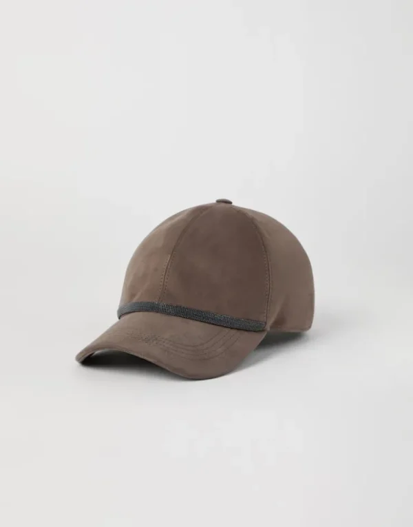 Brunello Cucinelli Baseballcap aus Veloursleder mit Shiny Trim | Damen Hüte