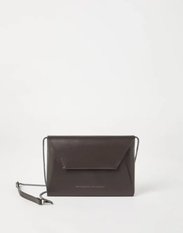 Brunello Cucinelli BC Duo Pochette aus genarbtem Kalbsleder mit Precious Chain | Damen Kleinleder