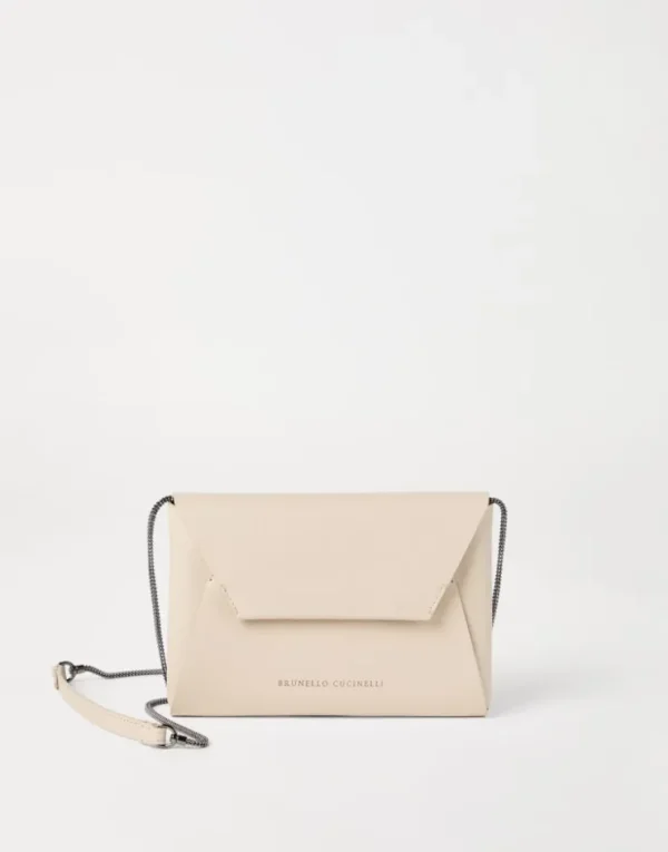 Brunello Cucinelli BC Duo Pochette aus genarbtem Leder mit Precious Chain | Damen Kleinleder