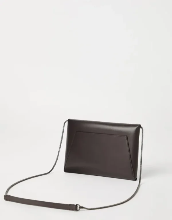 Brunello Cucinelli BC Duo Pochette aus genarbtem Kalbsleder mit Precious Chain | Damen Kleinleder