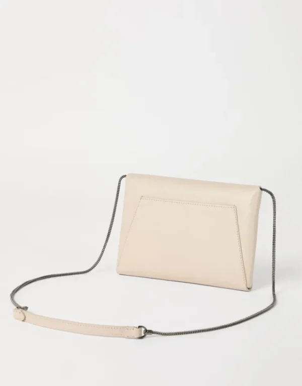 Brunello Cucinelli BC Duo Pochette aus genarbtem Leder mit Precious Chain | Damen Kleinleder